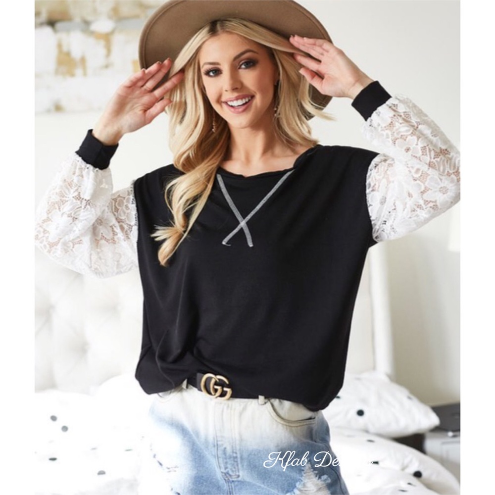 ❤️LAST 1! Lace Detail Soft French Terry Pullover - Picture 7 of 12